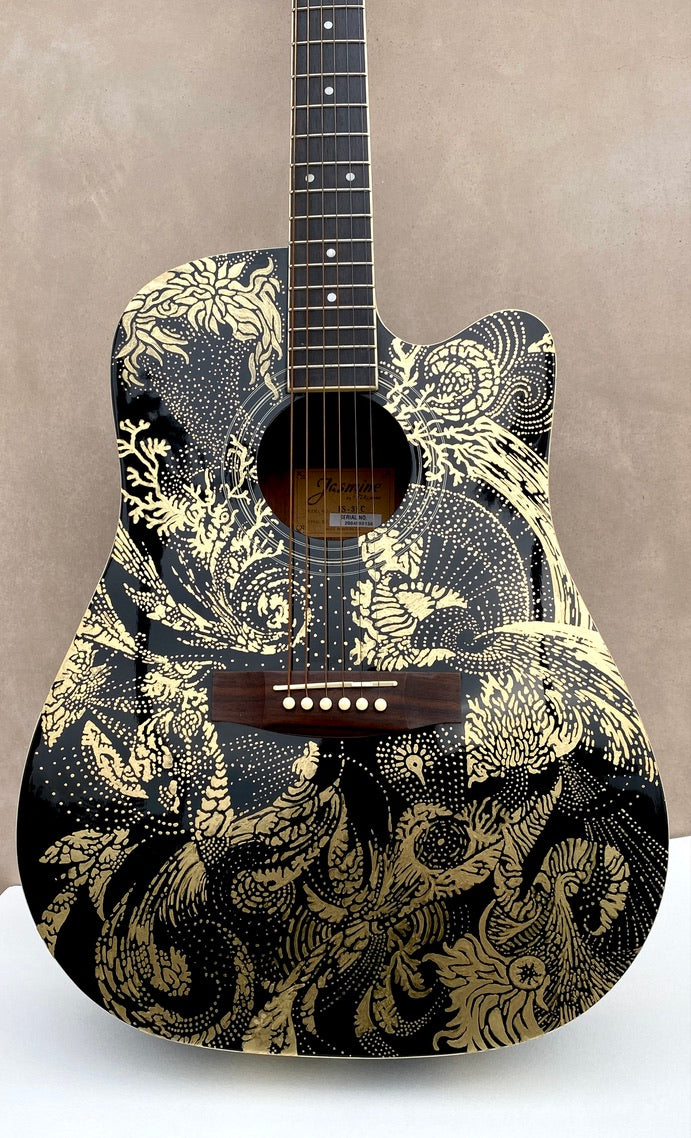 SketchPoetic -- Handpainted Jasmine Guitar by Sheila Darcey
