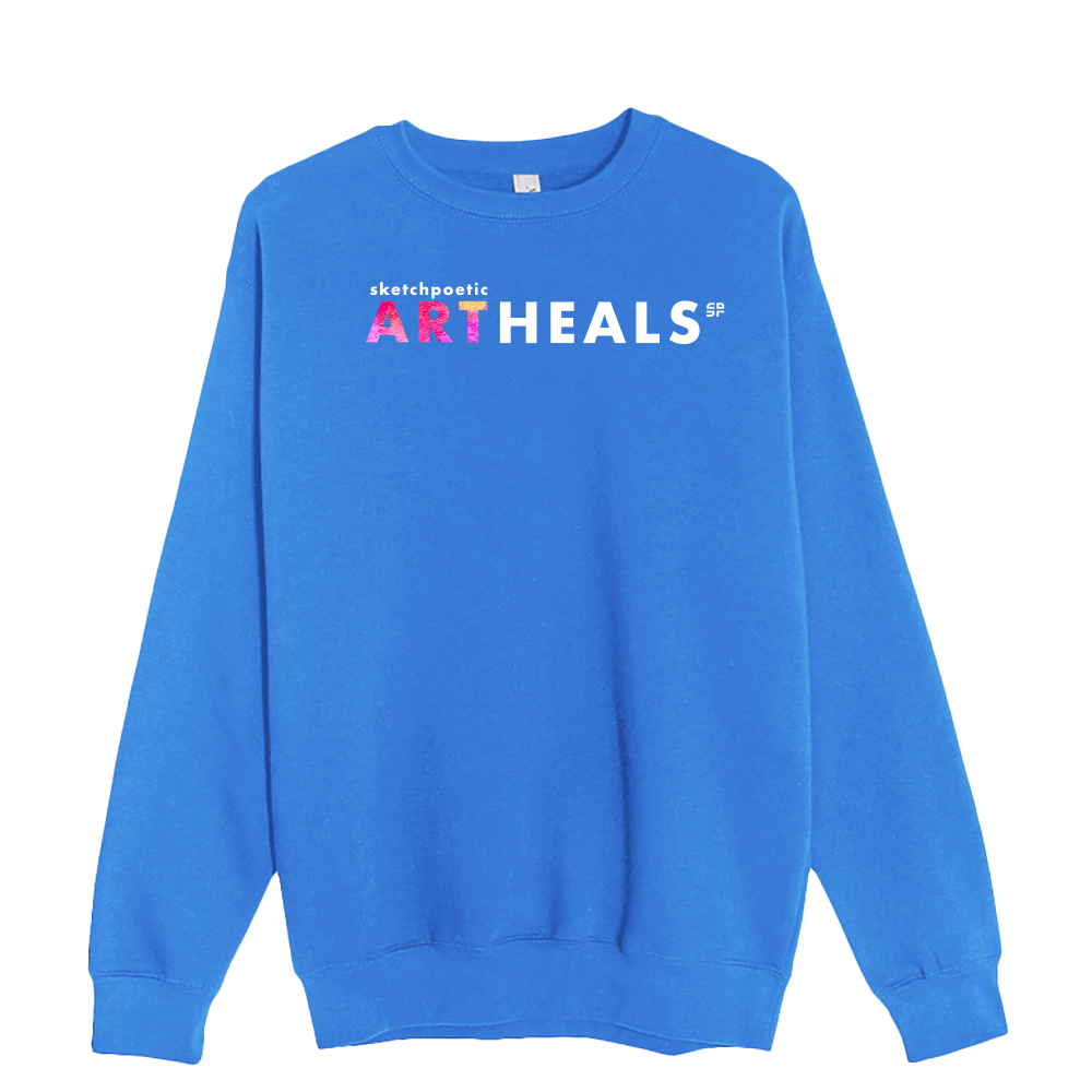 SketchPoetic -- Premium Unisex Crewneck Sweatshirt "Art Heals" (Royal Blue)